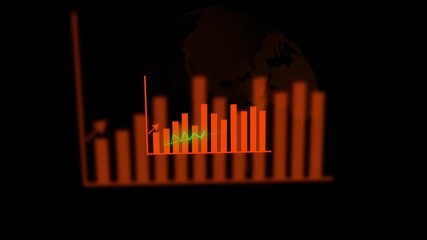 Orange bars showing global financial growth with Earth reflection, business data visualization. Global Financial Bar Chart in Orange with Earth Silhouette and Reflection finance. - Powered by Adobe