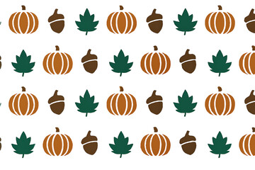 Seamless Autumn Pattern with Pumpkins, Maple Leaves, and Acorns – Seasonal Design for Fall and Thanksgiving