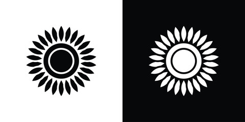 Sunflower icon. Black and white simple flat design icon