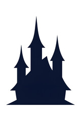 Dark Blue Castle Silhouette with Pointed Towers – Stylized Fantasy Architecture Illustration