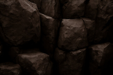 Ancient brown stone wall with rough warm texture illuminated by soft light. The weathered surface evokes a sense of timeless history, natural strength, and the beauty of old architectural materials.