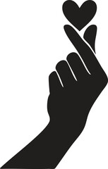 Hand holding heart silhouette, love and care concept, charity or giving vector illustration, isolated black shape, support, compassion, helping hand icon