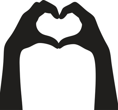 Hand holding heart silhouette, love and care concept, charity or giving vector illustration, isolated black shape, support, compassion, helping hand icon