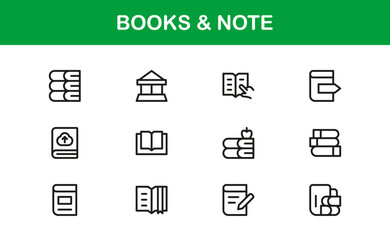 Books Note Reading Library Study Line Icon Set – Professional Modern Minimal Vector Icons for Education and Literature
