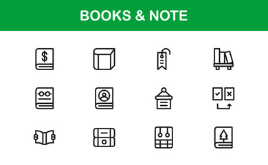 Books Note Reading Library Study Line Icon Set – Professional Modern Minimal Vector Icons for Education and Literature