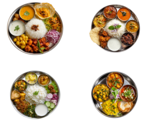 Indian thali platter food isolated. sets of indian cuisine