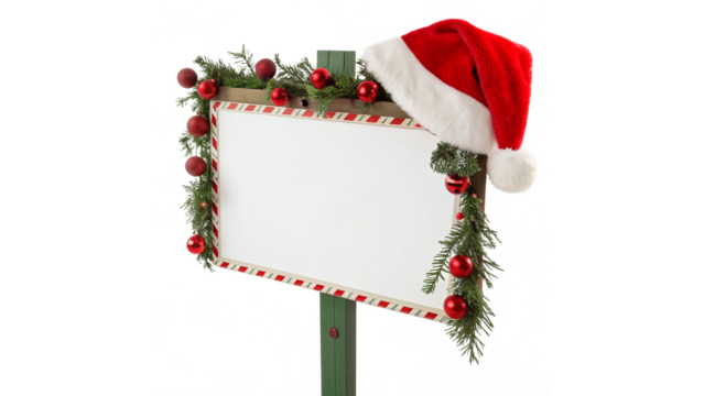Festive sign decorated with red and white elements showcasing holiday spirit during Christmas season isolated on transparent background