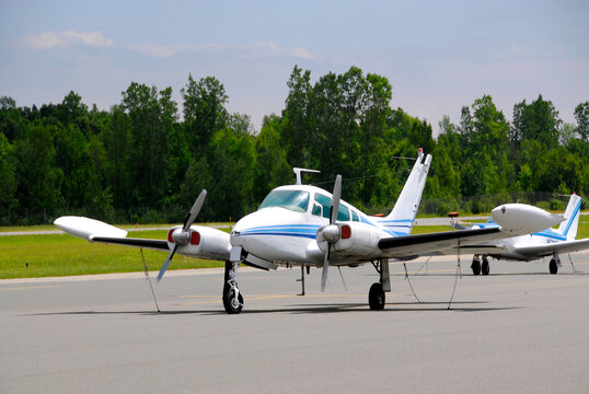 Cessna 310 Small twin engine aircraft on the tarmac at St Clair County International Airport in Marysville MI . 10.15.25