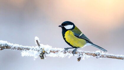 Winter bird on frosted branch