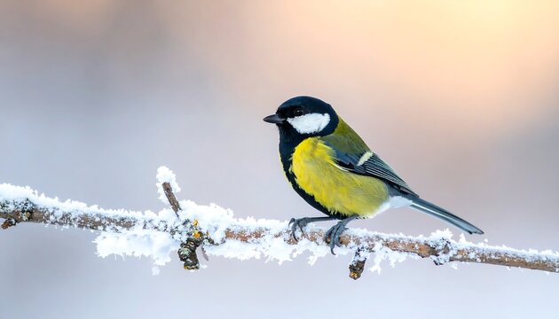 Winter bird on frosted branch