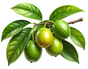 Madrono fruit branch with leaves realistic isolated on a transparent background.