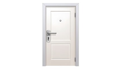 Naklejka premium White Door with Silver Handle and Peephole - Modern Home Security.