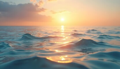 Obraz premium Sunset Over Gentle Ocean Waves — Peaceful Sea Landscape with Golden Light Reflection