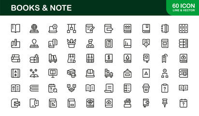 Books Note Reading Library Study Line Icon Set – Professional Modern Minimal Vector Icons for Education and Literature