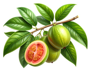 Madrono fruit branch with leaves realistic isolated on a transparent background.