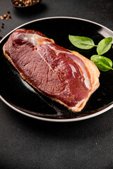 Duck breast raw poultry meat natural product tasty snack fresh delicious gourmet food background on the table rustic top view copy space