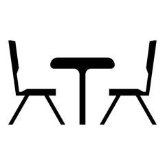 Vector illustration of a table and two chairs, representing a dining area, cafe, or meeting space.