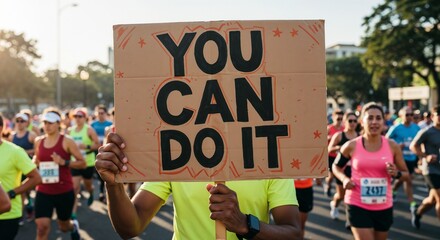 Hand holding a sign with 