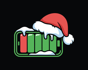 christmas battery vector, santa hat funny holiday tech cartoon design