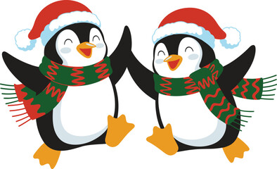 cute penguins christmas vector, winter holiday cartoon illustration design isolate on white background 