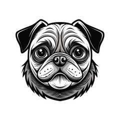 Cute, funny, small pug dog portrait vector illustration with a wrinkled face on a white background