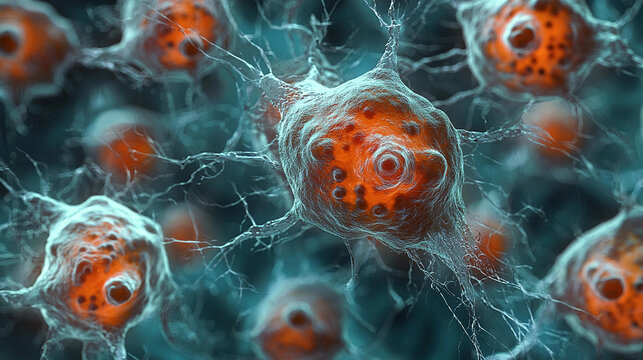 Fibroblast cells displaying active cellular function Generative AI