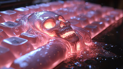 Melting key with glowing skull design during nighttime Generative AI