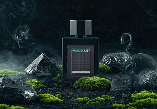 Black Perfume Label Mockup Coal and Moss