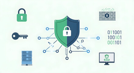 Digital Security Illustration Featuring Shield and Lock Icons