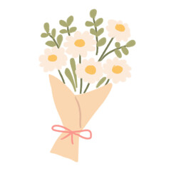 Cute Bouquet of Daisies in Pastel Style