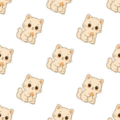 Fototapeta premium Cartoon funny cat with star, Cute kitty with star