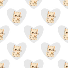 Cartoon funny cat with star, Cute kitty with star on grey heart background