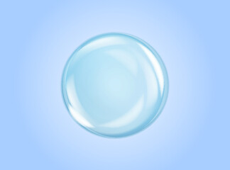 Blue bubbles on a transparent background. Realistic soap bubble element vector set. Vector illustration