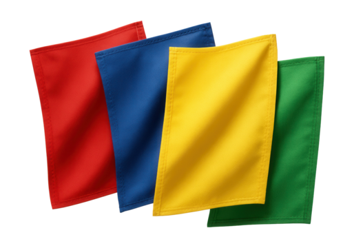 Waterproof polyester flags in solid colors for marking sections at outdoor events.