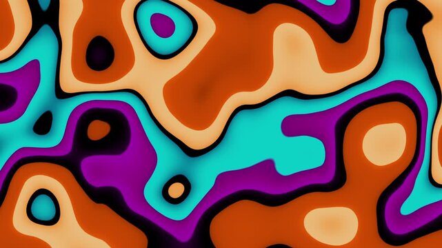 Abstract, retro, orange, wavy, liquid, psychedelic, groovy, hippie, flat, abstract, cartoon looping background in 70s retro style.