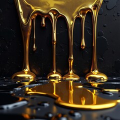 black and golden oil paint dripping on a black background