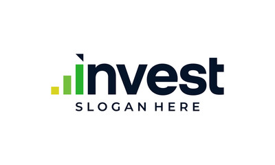 Invest logo design wordmark vector illustration. Wordmark concept with financial marketing investment chart graphic logo design. Icon, symbols, creative