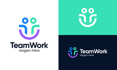 Happy teamwork logo design vector illustration. Family concept with a smile graphic logo design. Icon, symbols, creative