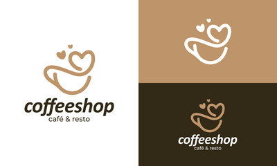 Coffee lovers logo design vector illustration. Coffee cup design graphic with a minimalist line love logo. Icon, symbols, creative
