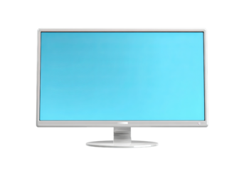 White computer monitor with blue screen isolated on a transparent background