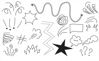 Various bold brush drawn curved arrows. Collection doodle marker thick arrows in different directions. Hand drawn vector direction pointers. Curved and wavy brush strokes with scratches