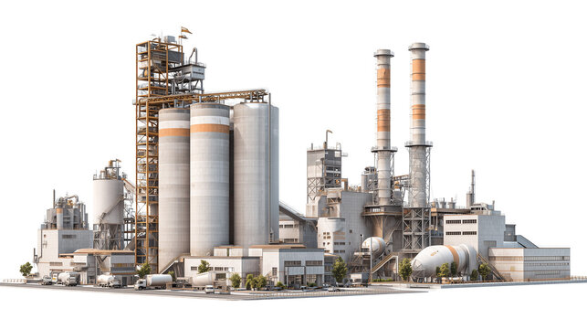 Modern Industrial Factory Plant on Transparent Background