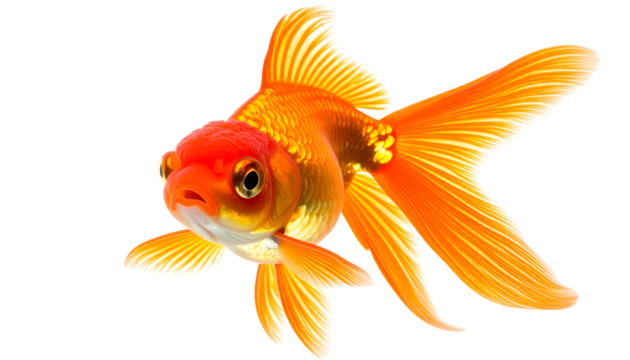 Golden Jewel: A solitary goldfish, radiant in its golden hues, gracefully glides, its fins and tail rippling with elegant flow. A visual delight for admirers of underwater beauty.