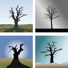Old tree bundle background silhouette vector illustration.