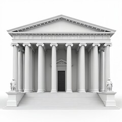 Obraz premium Classical temple facade rendered in white stone. Majestic columns support grand portico. Architectural detail evokes ancient Greece, Roman design. Ideal for historical, travel interior design