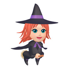 ハロウィンのイラスト素材　箒に乗った小さな魔女（1_1）