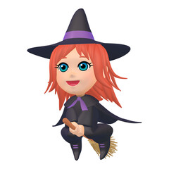 ハロウィンのイラスト素材　箒に乗った小さな魔女（1_9）
