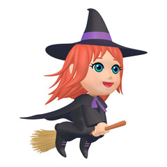 ハロウィンのイラスト素材　箒に乗った小さな魔女（1_8）