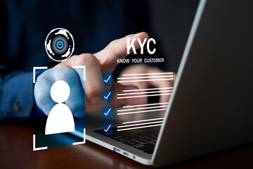 KYC know your customer verification process concept with digital identification on laptop for data security