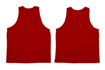 Front and back view of plain red tank top isolated on white background for apparel mockup and design template